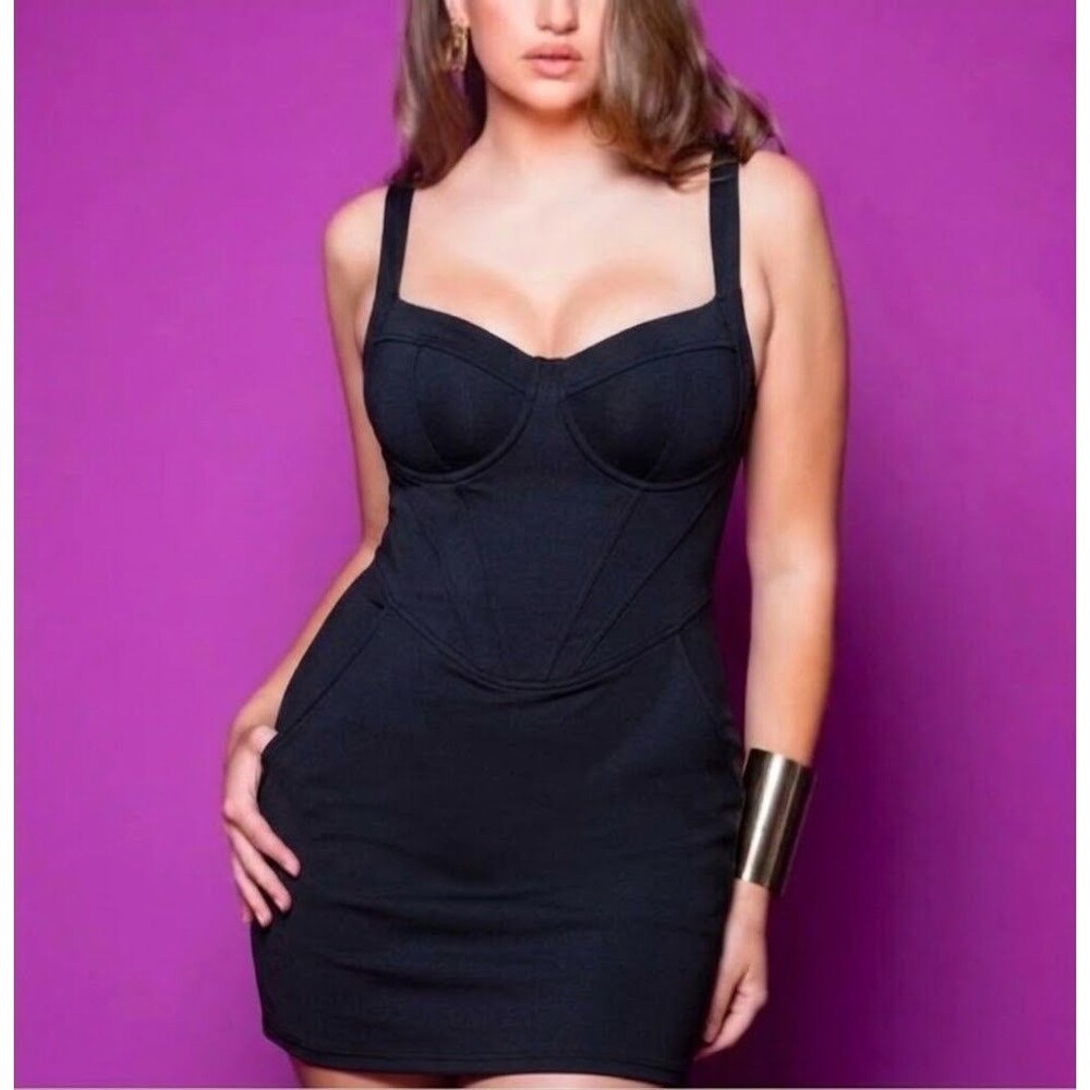 TA3 Swimmy Black Shapewear Swim Dress Built In Corset Medium Short F/G Cup New
